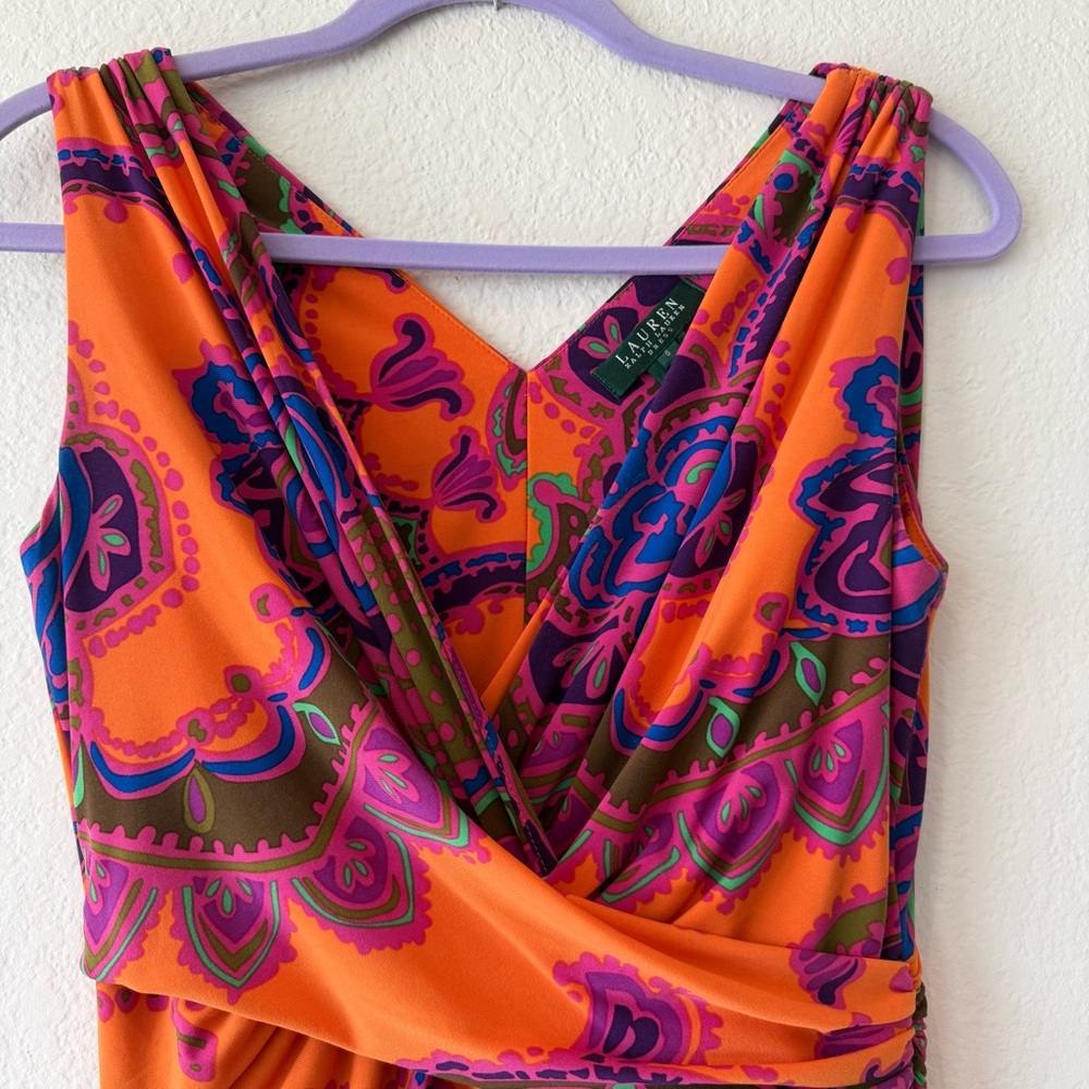 Lauren Ralph Lauren Vintage Paisley Patterned Faux Wrap Sleeveless Midi Dress - Picture 4 of 14